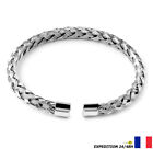 Bracelet Bijoux tressé argenté acier inoxydable pour homme V1