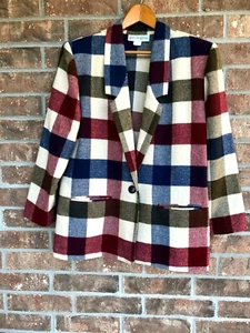 Vintage Wollmischung karierte Jacke/Blazer Willow Ridge Gr. 10P rot weiß blau grün - Bild 1 von 3