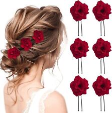 PROUSKY 6 Pieces Red Rose Flower Hair Clips U Shape Rose Floral Bobby Pins Brid