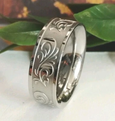 Отличное мужское кольцо MILOR размер 9,5 из нержавеющей стали с гравировкой и цветочным узором! - Изображение 1 из 4