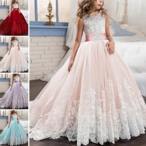 Kids Wedding Party  Ball Princess Dresses Bridesmaid  Flower Girls  Maxi Dress - Picture 1 of 16