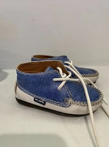 Atlanta Mocassin Denim and Ivory Baby Bootie First Walker Shoe Lace Up Sz 21 - Picture 1 of 13