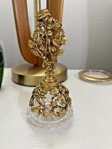 Elegant Vintage Matson Perfume Bottle Gold/Brass Filigree with Glass Daub Roses - Picture 1 of 6