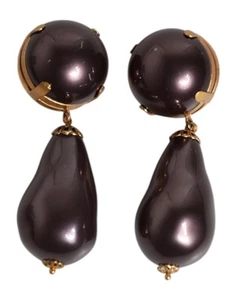 Dolce & Gabbana Gold Brass Black Pearl Clip On Dangling Jewelry Women's - Picture 1 of 5