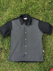 VTG BC ETHIC THREE STAR KNITS BLACK GRAY PEARL SNAP ROCKABILLY BOWLING SHIRT L - Picture 1 of 4