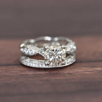 Tacori  2.2ctw Round Brilliant Diamond Platinum Wedding Set Engagement Ring Foto 1 de 4