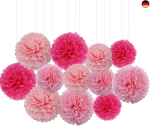 Ainmto 12 Stück Seidenpapier Pompons Rosa,Party Pompons Deko für Geburtstag, H - Bild 1 von 6
