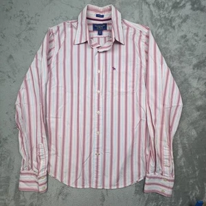 Abercrombie & Fitch Shirt Mens 2XL Pink White Striped Muscle Button Down Cotton - Picture 1 of 11