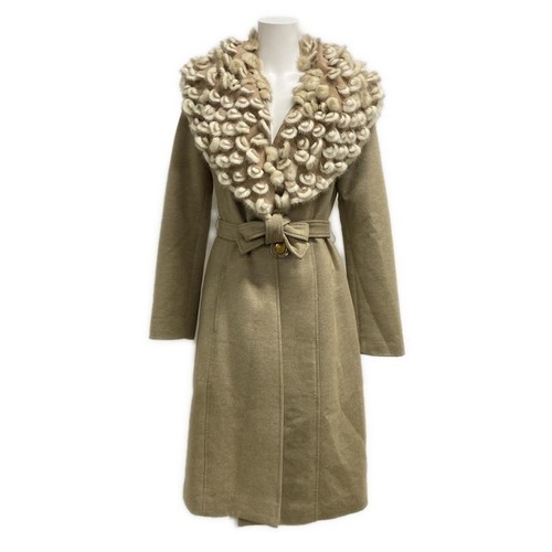 Autentico FENDI Cappotto Donna Lana Angora Tessuto Esterno Beige Marrone]