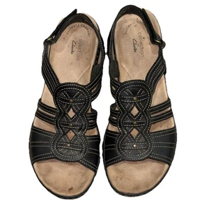 Clarks Leisa Janna Sandals Womens 7 M Black Strappy Ankle Strap Comfort Casual - Picture 1 of 6