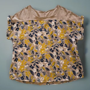 LUNGO LARNO Leinen Top Bluse Gr. 2X Made In Italy Gelb Braun Blumen Boho Reise - Bild 1 von 7
