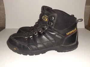 Caterpillar Waterproof Steel Toe Boots Mens Size 13 Black Leather Utility Biker - Picture 1 of 5