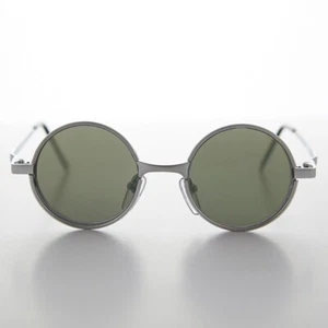 Silver Round Metal Hippie Vintage Steampunk Sunglass Green Lens -Merlin - Picture 1 of 3