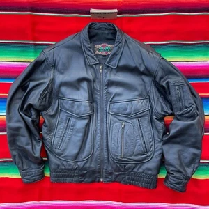 Chaqueta de Colección GIII Global Identity Cuero Negro Carga Vuelo Bombardero Cremallera M Años 80 - Imagen 1 de 8
