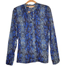 Calvin Klein Blue Snake Print Button Front Long Sleeve Blouse Women Sz XS (840)