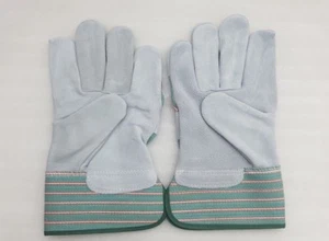 double palm leather rigger work gloves heavy duty safety gauntlets green / grey - Picture 1 of 4