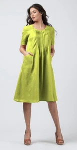 Made in Italy Damen Hochwetiges Kurzarm Leinen Viskose Kleid Maxikleid M 4XL - Bild 1 von 18