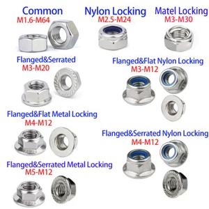 A2 STAINLESS STEEL Serrated/ FLANGED / NYLOC / NYLON INSERT FLANGE LOCKING NUTS - Picture 1 of 5