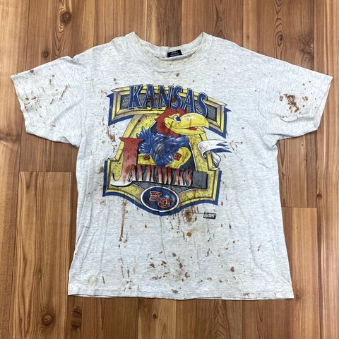Vintage Mascot Sportswear Gray Kansas Jayhawks Paint Distressed Tee Adult L Cover