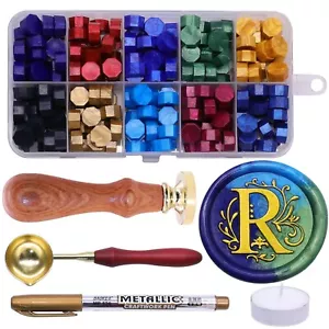 Initial Alphabet R Wax Seal Stamp Kit, Classic Retro Letter Sealing Stamp with 2 - Picture 1 of 6