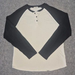 Marine Lagenlook Shirt Herren Large weiß schwarz Doppelstrick Baseball Henley Raglan weich - Bild 1 von 9