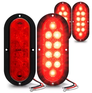 4 pcs Red 6" Oval Trailer Lights 10 LED Stop Turn Tail Truck Sealed Grommet Plug - Picture 1 of 13