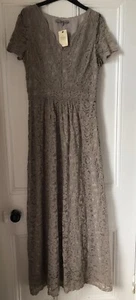 Next lace overlay short sleeve maxi dress size 10 BNWT Taupe - Picture 1 of 7