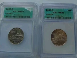 2000 PD Virginia Statehood Quarter Set ICG Certified MS 67 KM #309 Free Post - Picture 1 of 4