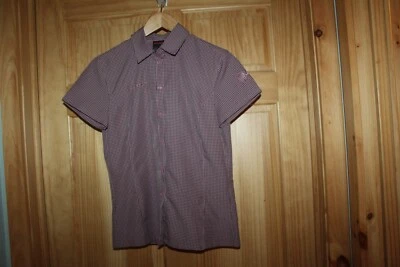 Mammut 女式短袖粉色/绿色格子衬衫 - S 码 — 第 1/4 张图片