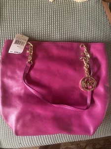 Michael Kors Jet Set Chain Large Leather Tote Shoulder Bag Fuchsia - Picture 1 of 5