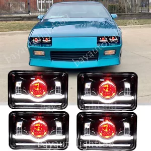 4pcs Fit Camaro 1991 1992 1993 4x6" LED Headlights Halo Hi/Lo Beam Red Angel Eye - Bild 1 von 12