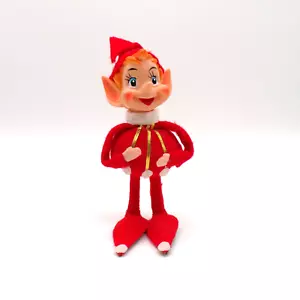De Colección Japón Navidad Elfo Pixie De Pie Rojo Dorado Goma Fieltro 6" MCM Kitschy Orn - Imagen 1 de 12