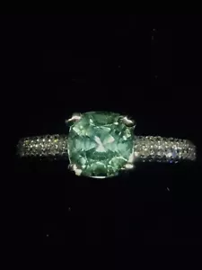 Mintgrüner Turmalin und Diamant 14K Weißgold Ring - Bild 1 von 11