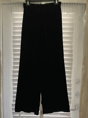 Pantalones Andrea Jovine Rayón Seda Terciopelo Pierna Recta Pull On Negros M Foto 1 de 4