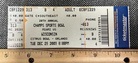 2009 DEC 29TH CITRUS  BOWL TICKET STUB BADGERS VS MIAMI HURRICANES 93022C Cover