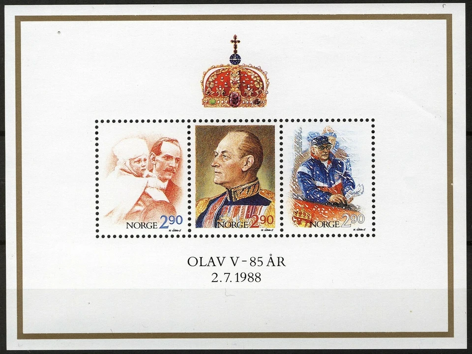 Norway 1988, NK BL 8, King Olav V 85th birthday MS VF MNH, Mi bl 9 - Image 1 of 1