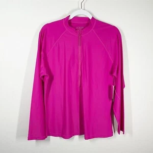 J. Crew Active Long Sleeve Rash Guard Plus Sz 2X Pink 1/2 Zip Beach Summer NWT - Picture 1 of 12