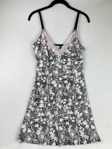 Laura Ashley Nachthemd Negligee schwarz rosa Blumen Spitzenbesatz verstellbare Träger XL - Bild 1 von 6