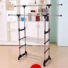 Double Rod Clothes Rail Rack Garment Hanging Display Stand Shoe Storage Shelves