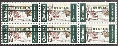 US 1969 Sc# 1384a New Haven precancel block of 6 MNH OG Christmas Norway Maine - Image 1 of 2