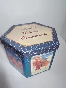 SET OF 12 VICTORIAN CHRISTMAS ORNAMENTS decoupaged STORAGE BOX Red Ribbons - Picture 1 of 6