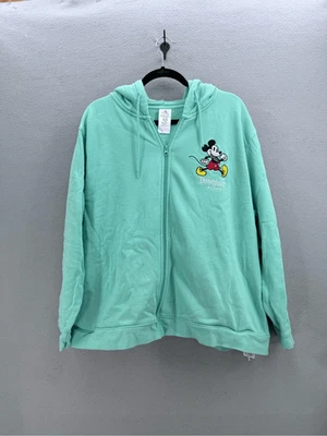 Disney Women Mint Green Disneyland Resort Mickey Mouse Zip Up Sweatshirt Size 3X - Image 1 of 4