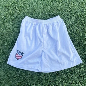 USA Soccer Youth Shorts Sz 26 (LB) White Athletic Polyester Mesh Drawstring - Picture 1 of 7