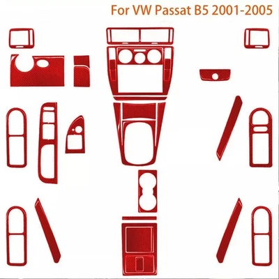 Kits completos de molduras interiores de fibra de carbono roja de 31 piezas para Volkswagen Passat B5 2001-05 Foto 1 de 4