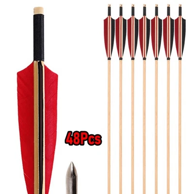 Flechas de madeira feitas à mão tradição caça 32" pena de peru com pontas medievais - Imagem 1 de 4