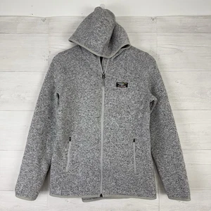 LL Bean Sweater Fleece Hoodie Women's Small Grey Full Zip Hooded Knit Jacket - Picture 1 of 12