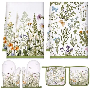 6 Spring Wild Flower Kitchen Towels Kitchen Decor and Accessories Set Floral ... - Picture 1 of 6