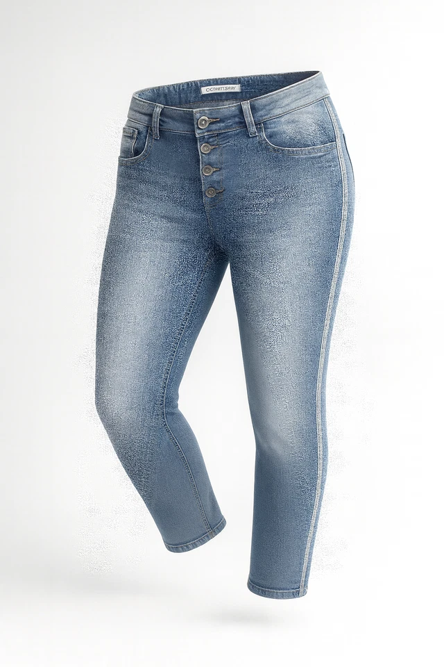 Karostar Blau Jeans Hose mit seitlichem Nieten und Knopfleiste w. Neu - Bild 1 von 3