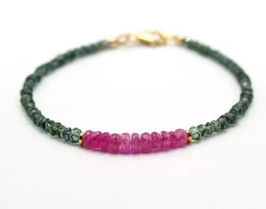 Verde Zaffiro con Rosa Bracciale Pietre Preziose Nobile Regalo Circa 19 CM - Picture 1 of 8