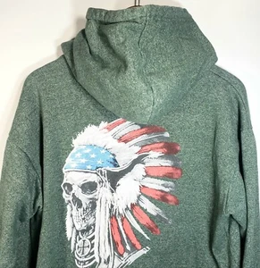 VIVID SPORTSWEAR Verde Nativo Americano Calavera Pullover Sudadera con Capucha Para Hombre L - Imagen 1 de 7